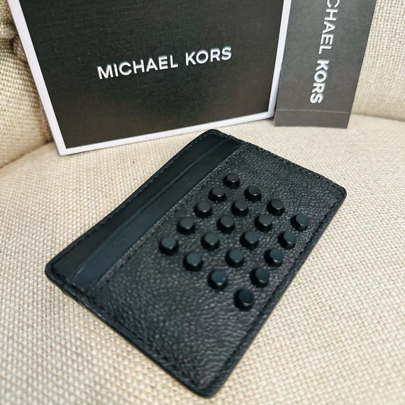 NEW Michael Kors MK Signature Jet Set Men Card Case w/ RFID Gunmetal Black NIB - Picture 4 of 9